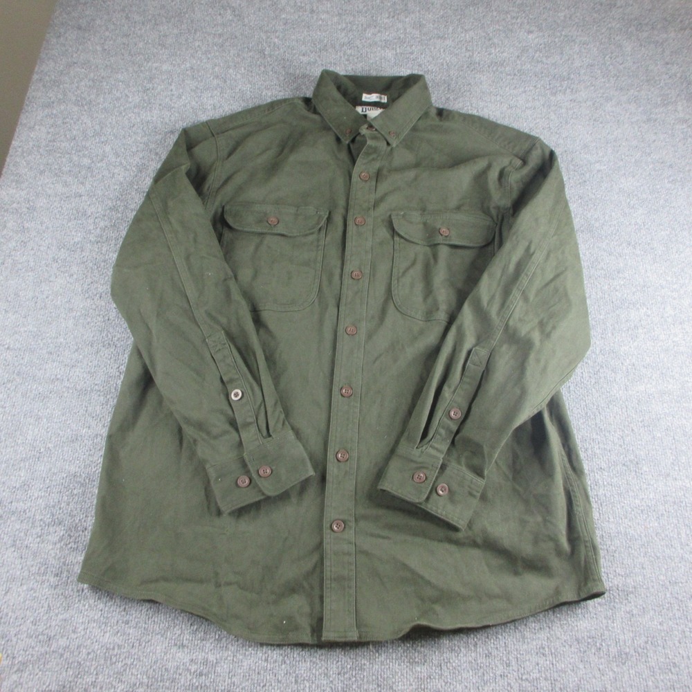 Duluth Trading Shirt Men LT Green Button Up Long Sleeve Chamois Workwear